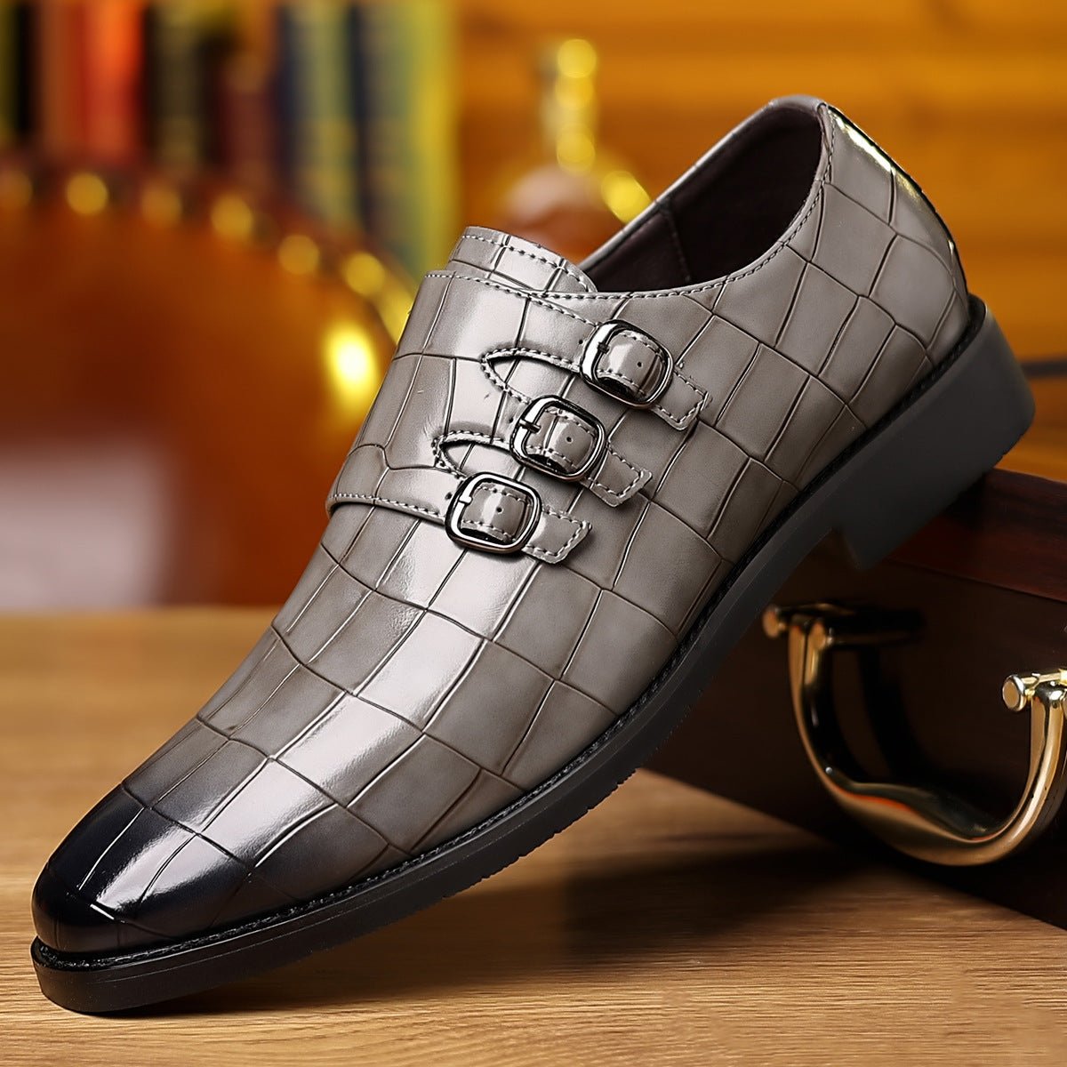 Chaussures utilitaires pour hommes en cuir à bout pointu avec boucle décontractée - IVOIRART.COM