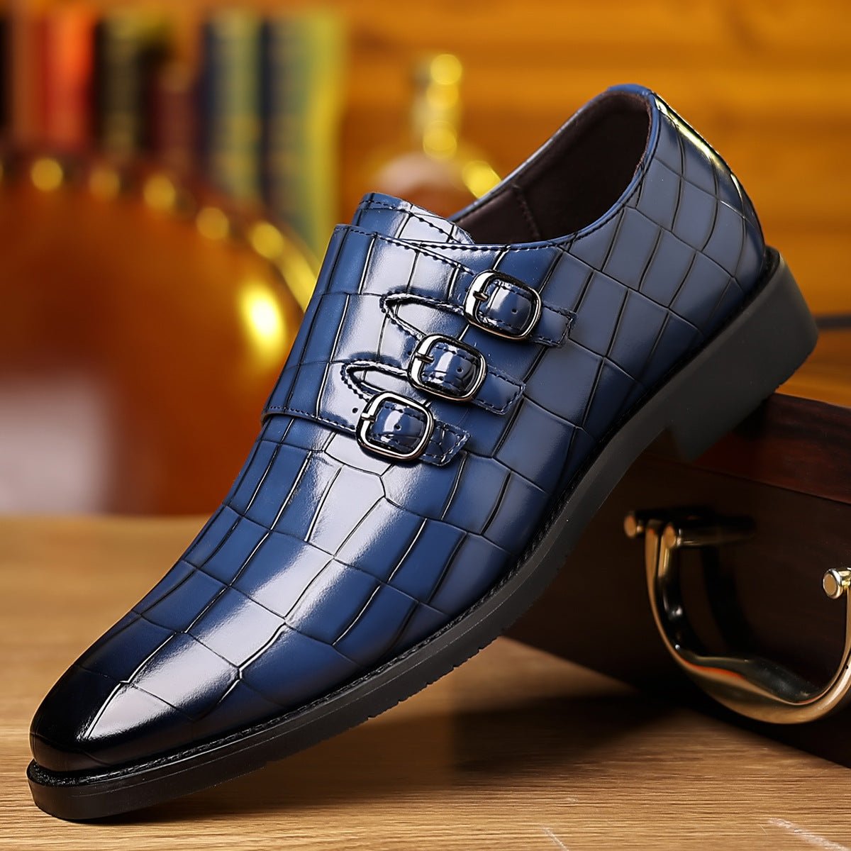 Chaussures utilitaires pour hommes en cuir à bout pointu avec boucle décontractée - IVOIRART.COM