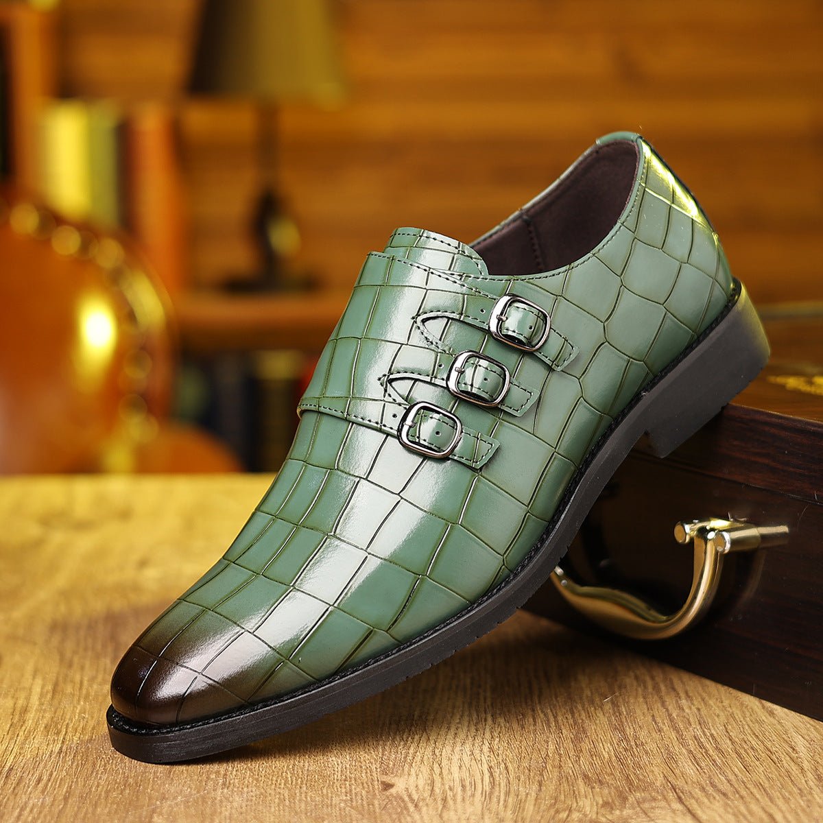 Chaussures utilitaires pour hommes en cuir à bout pointu avec boucle décontractée - IVOIRART.COM