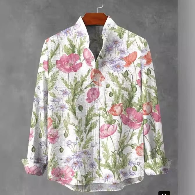 Chemise à Manches Longues Homme, Col Montant, Motif à Carreaux, Style Décontracté - IVOIRART.COM
