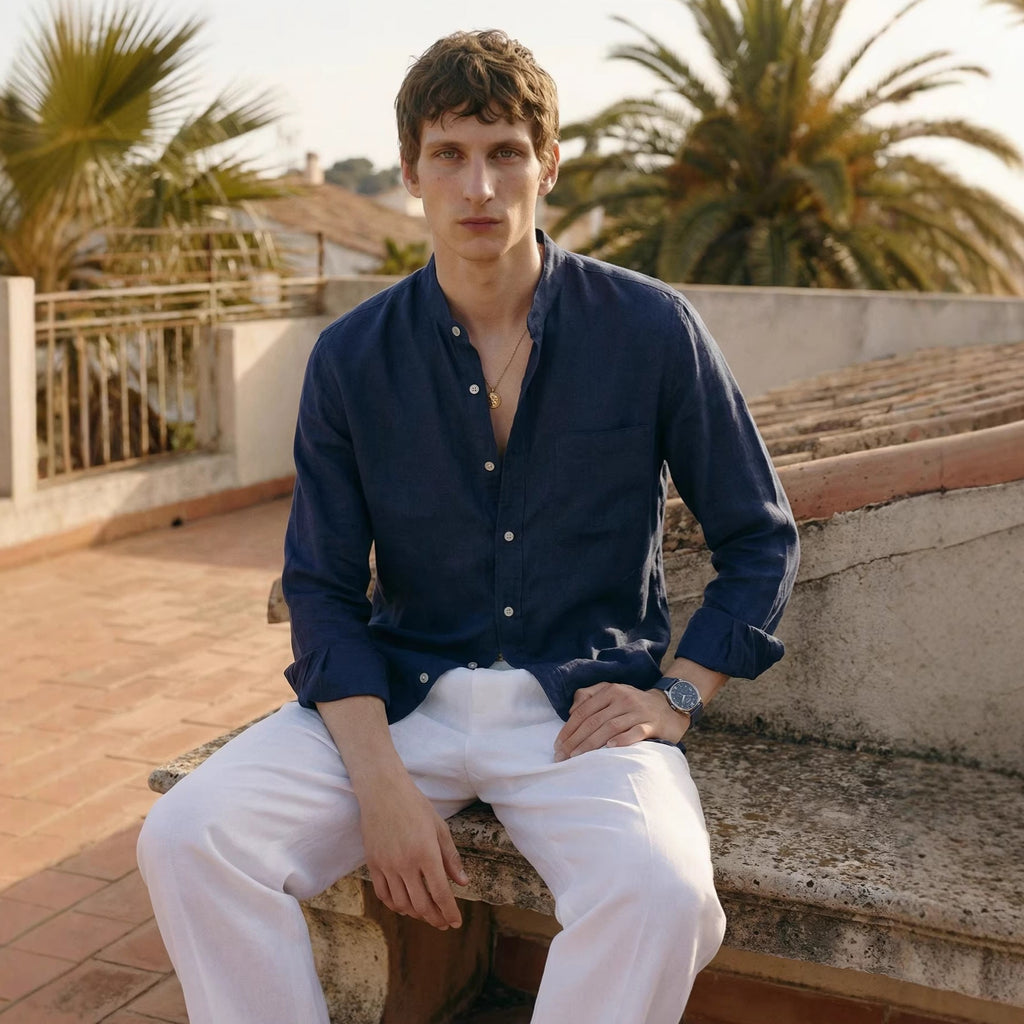 Chemise ample en lin uni pour homme, coupe décontractée et style smart-casual - IVOIRART.COM
