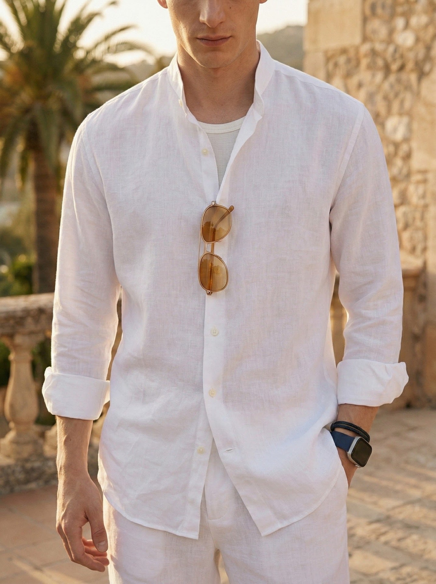 Chemise ample en lin uni pour homme, coupe décontractée et style smart-casual - IVOIRART.COM