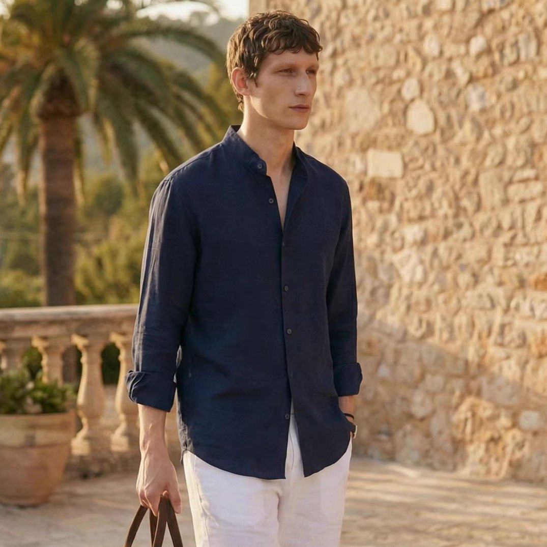Chemise ample en lin uni pour homme, coupe décontractée et style smart-casual - IVOIRART.COM