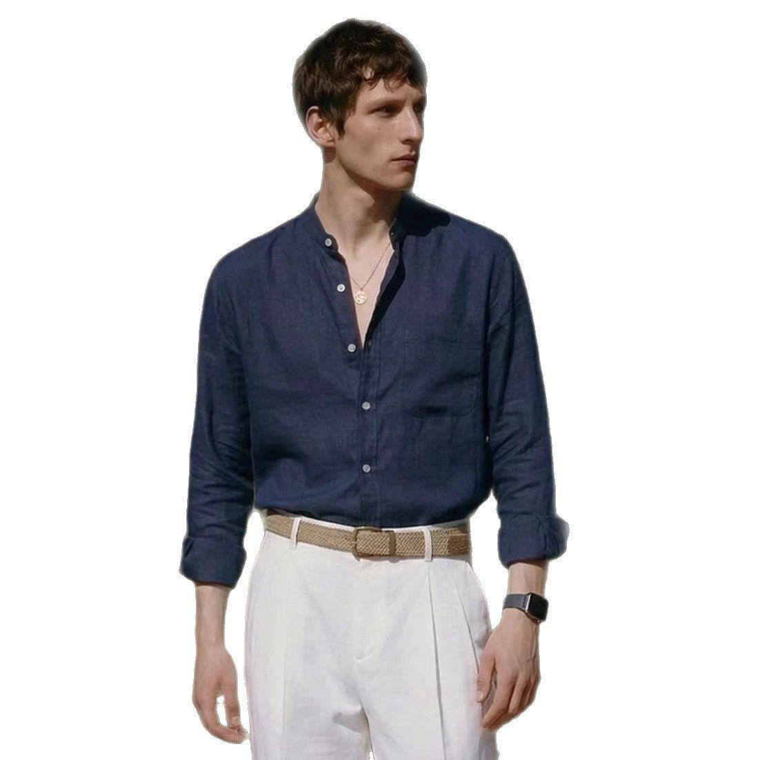 Chemise ample en lin uni pour homme, coupe décontractée et style smart-casual - IVOIRART.COM