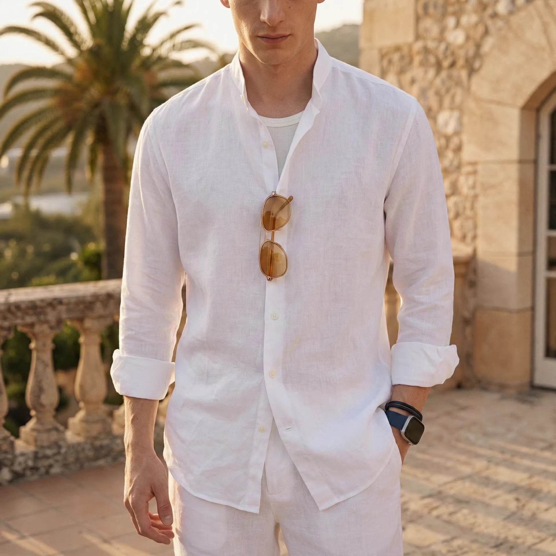 Chemise ample en lin uni pour homme, coupe décontractée et style smart-casual - IVOIRART.COM