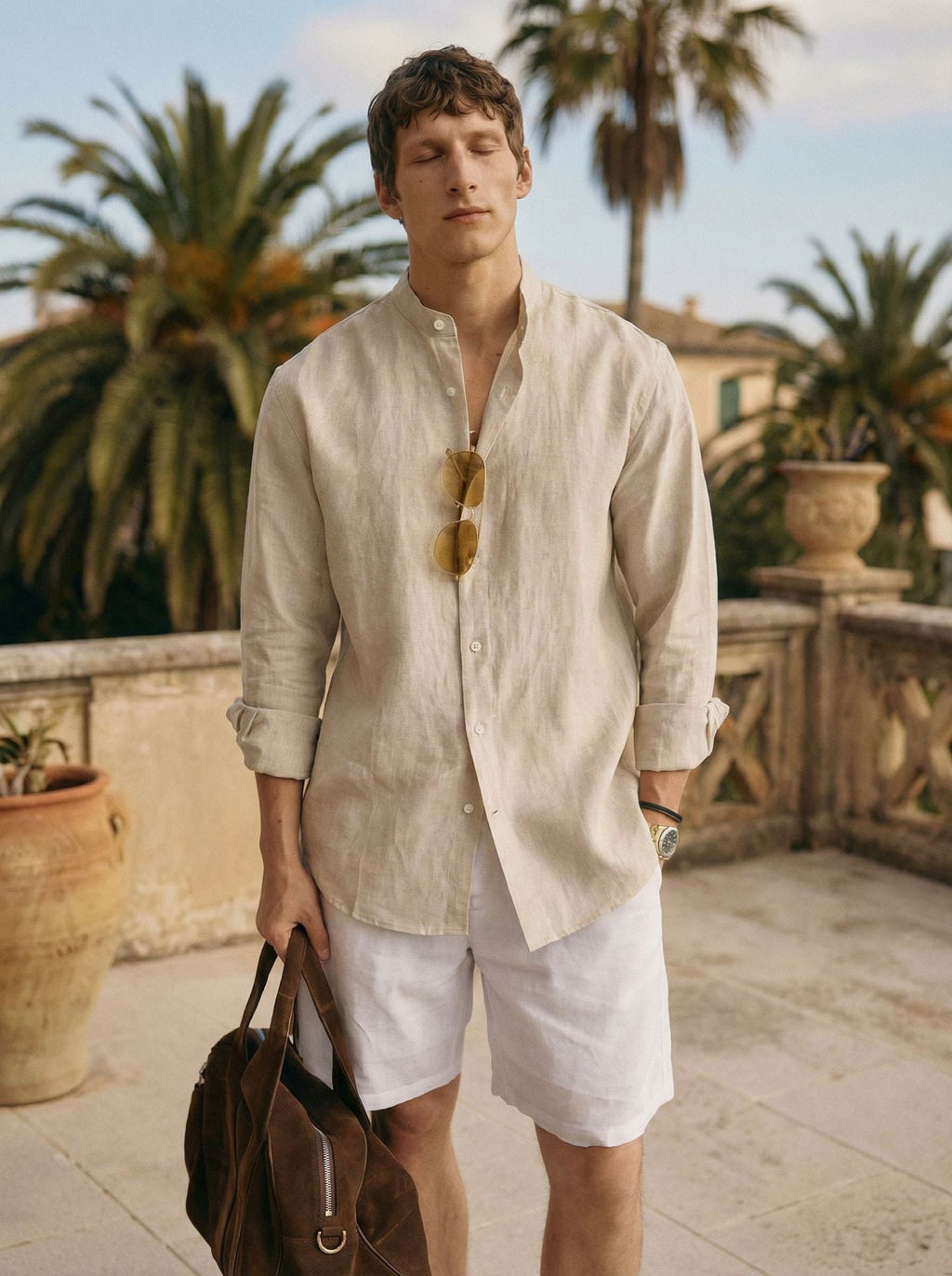 Chemise ample en lin uni pour homme, coupe décontractée et style smart-casual - IVOIRART.COM