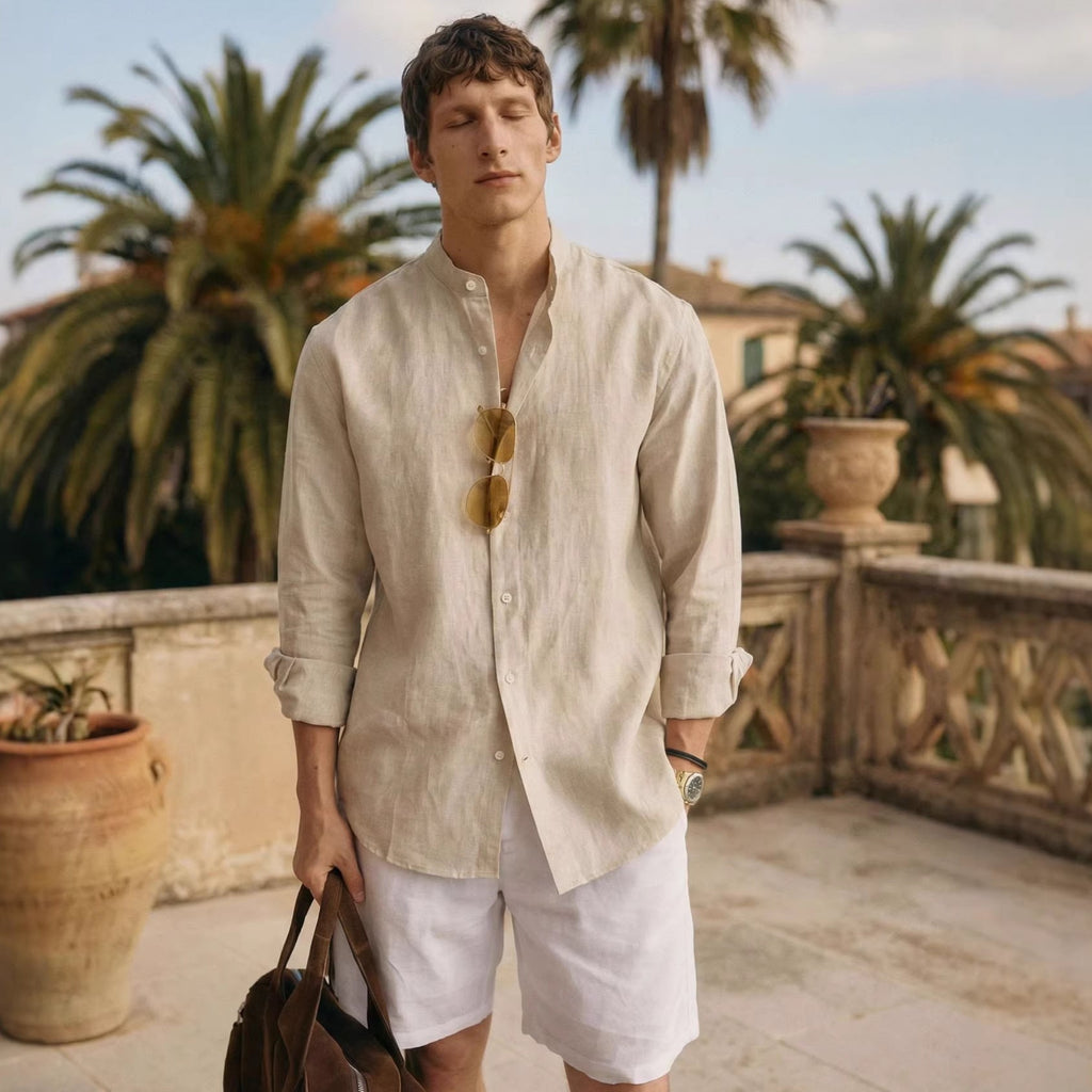 Chemise ample en lin uni pour homme, coupe décontractée et style smart-casual - IVOIRART.COM