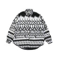 Chemise décontractée à motif géométrique contrasté noir et blanc, style moderne et ample - IVOIRART.COM