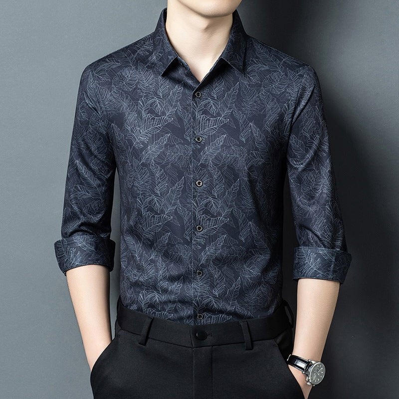 Chemise décontractée homme en soie glacée infroissable, manches longues, élégante - IVOIRART.COM