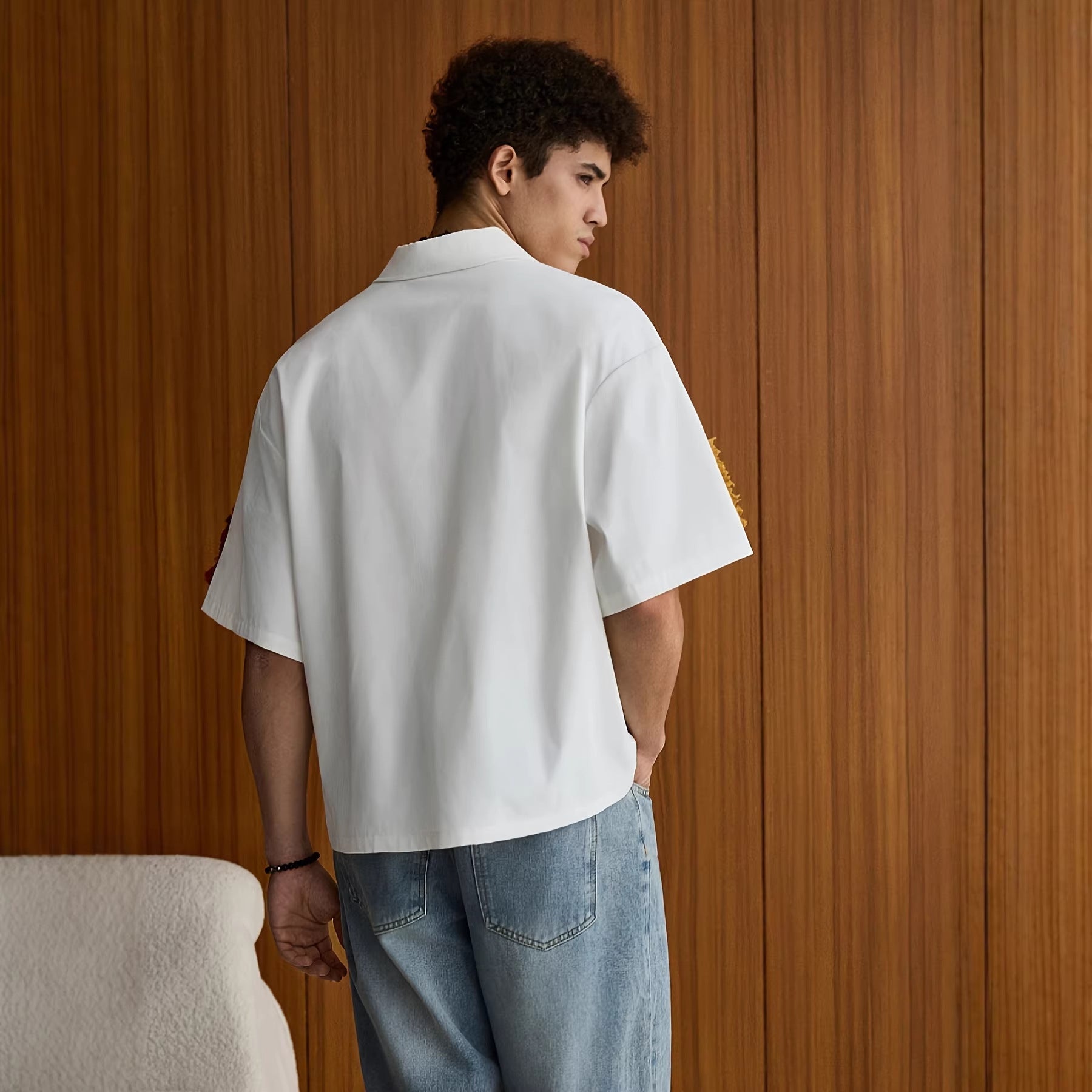 Chemise décontractée pour homme à manches courtes avec contraste de couleurs - IVOIRART.COM