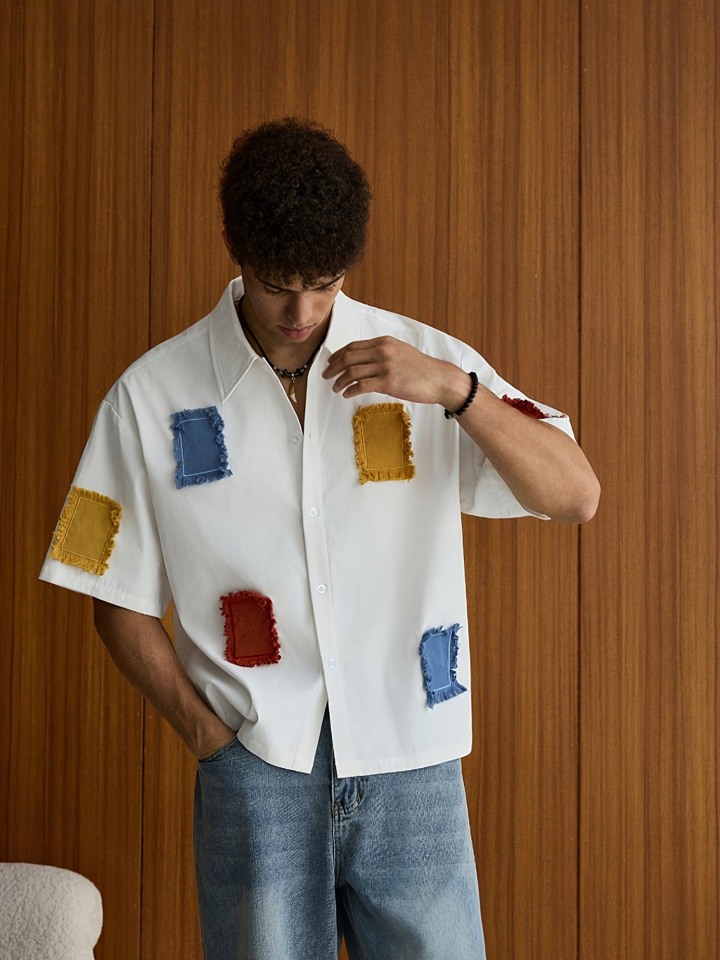 Chemise décontractée pour homme à manches courtes avec contraste de couleurs - IVOIRART.COM