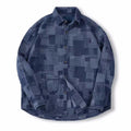 Chemise en denim à manches longues avec surpiqûres à carreaux, style décontracté - IVOIRART.COM