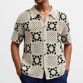 Chemise Homme d'Été à Manches Courtes en Crochet Ajourné Style Plaid Abricot - IVOIRART.COM