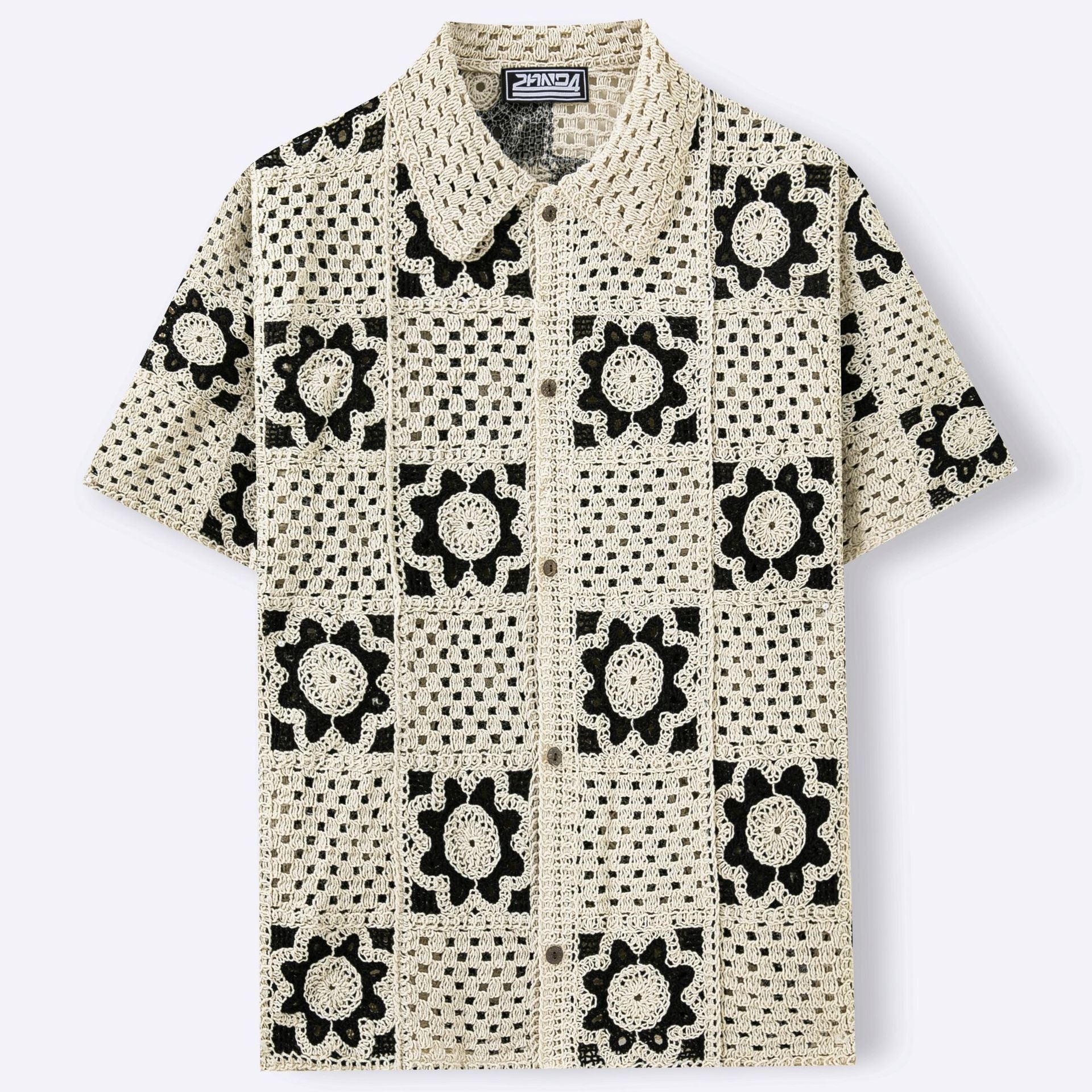 Chemise Homme d'Été à Manches Courtes en Crochet Ajourné Style Plaid Abricot - IVOIRART.COM