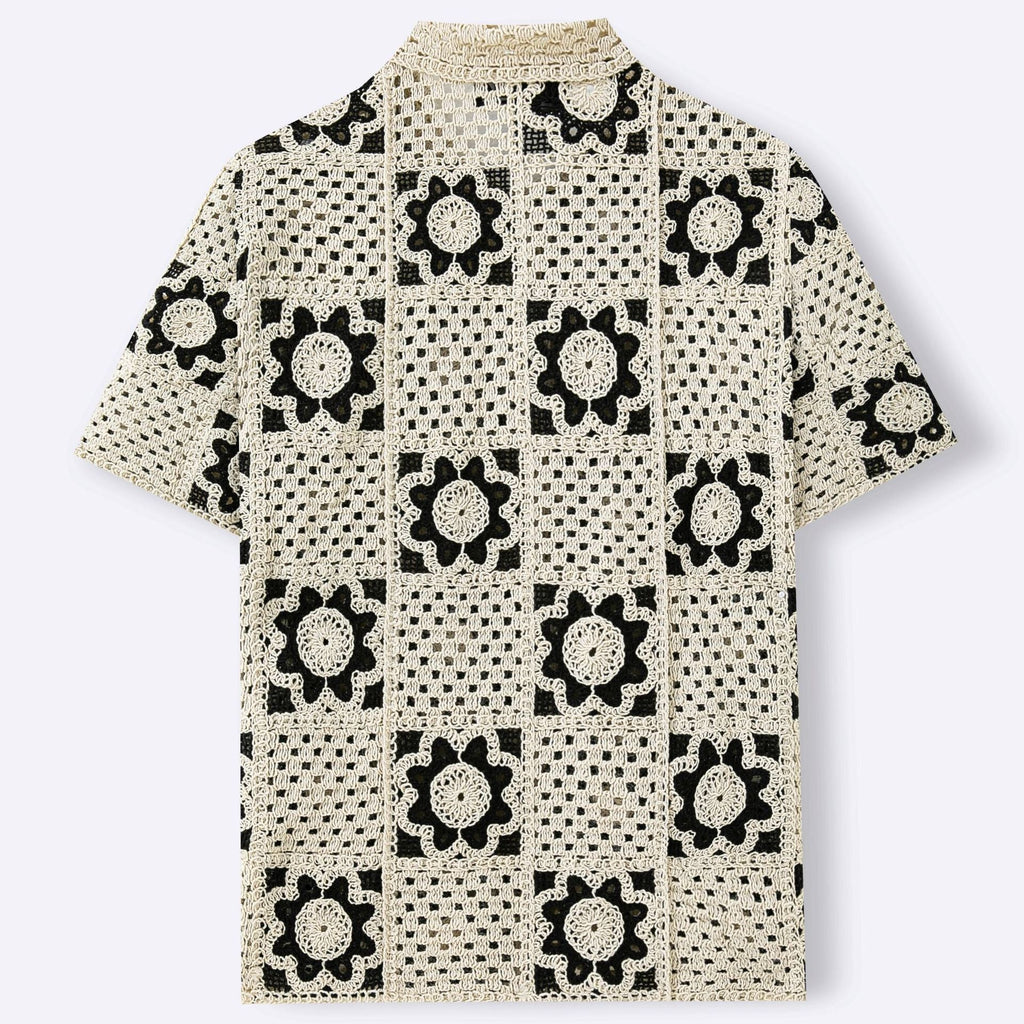 Chemise Homme d'Été à Manches Courtes en Crochet Ajourné Style Plaid Abricot - IVOIRART.COM