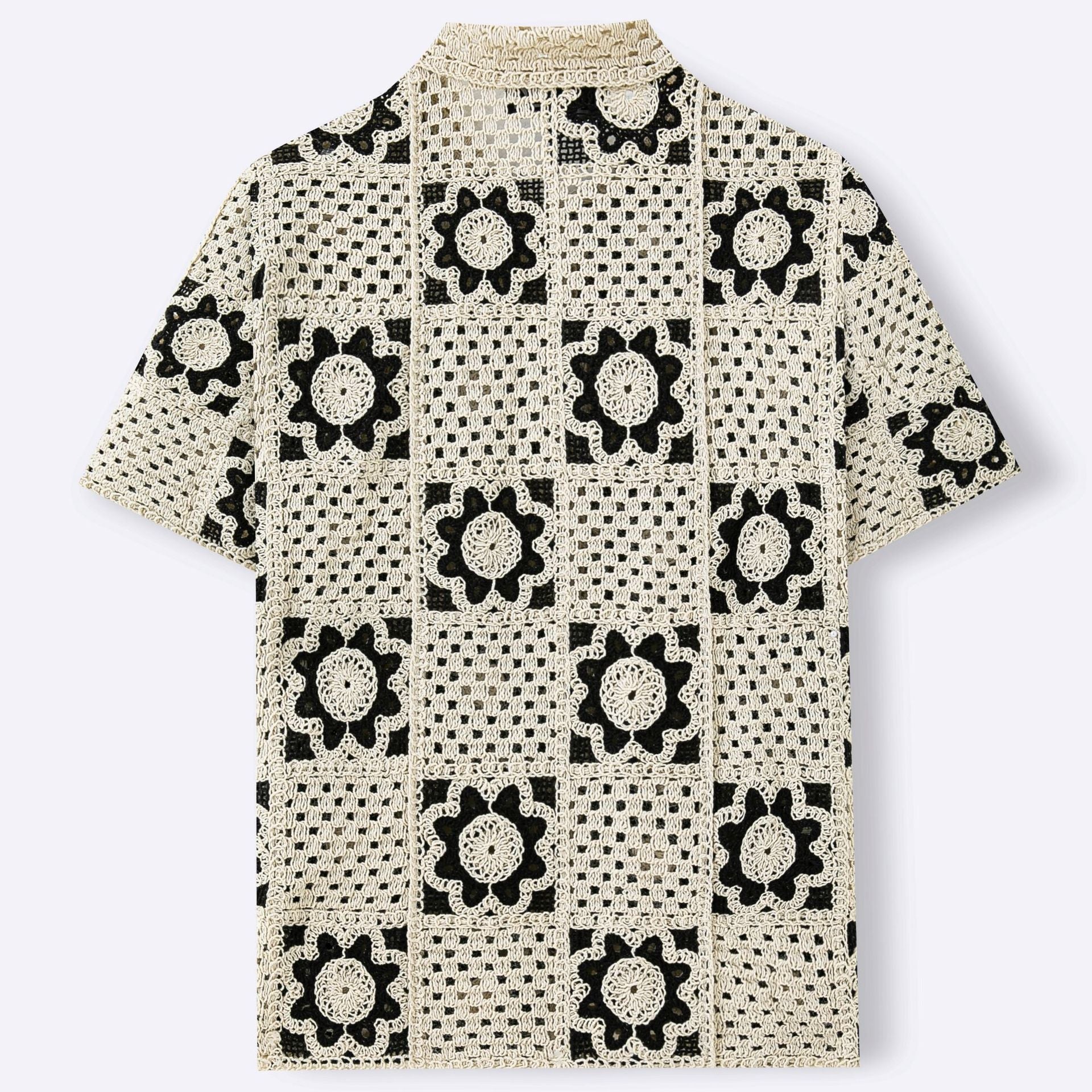 Chemise Homme d'Été à Manches Courtes en Crochet Ajourné Style Plaid Abricot - IVOIRART.COM