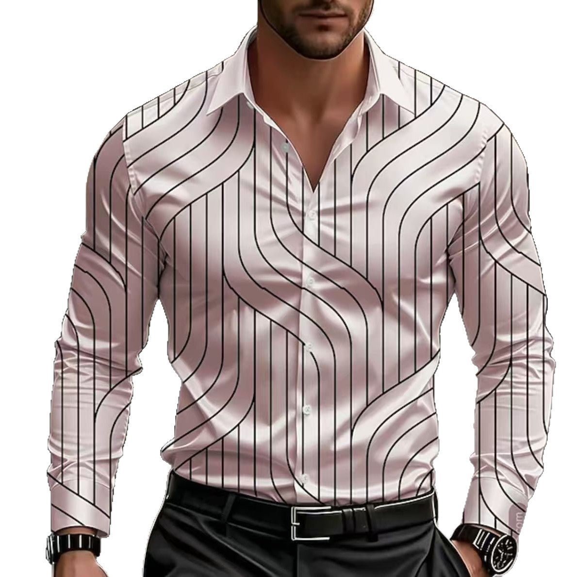 Chemise Homme Manches Longues Décontractée Respirante Col Revers 80 Caractères - IVOIRART.COM