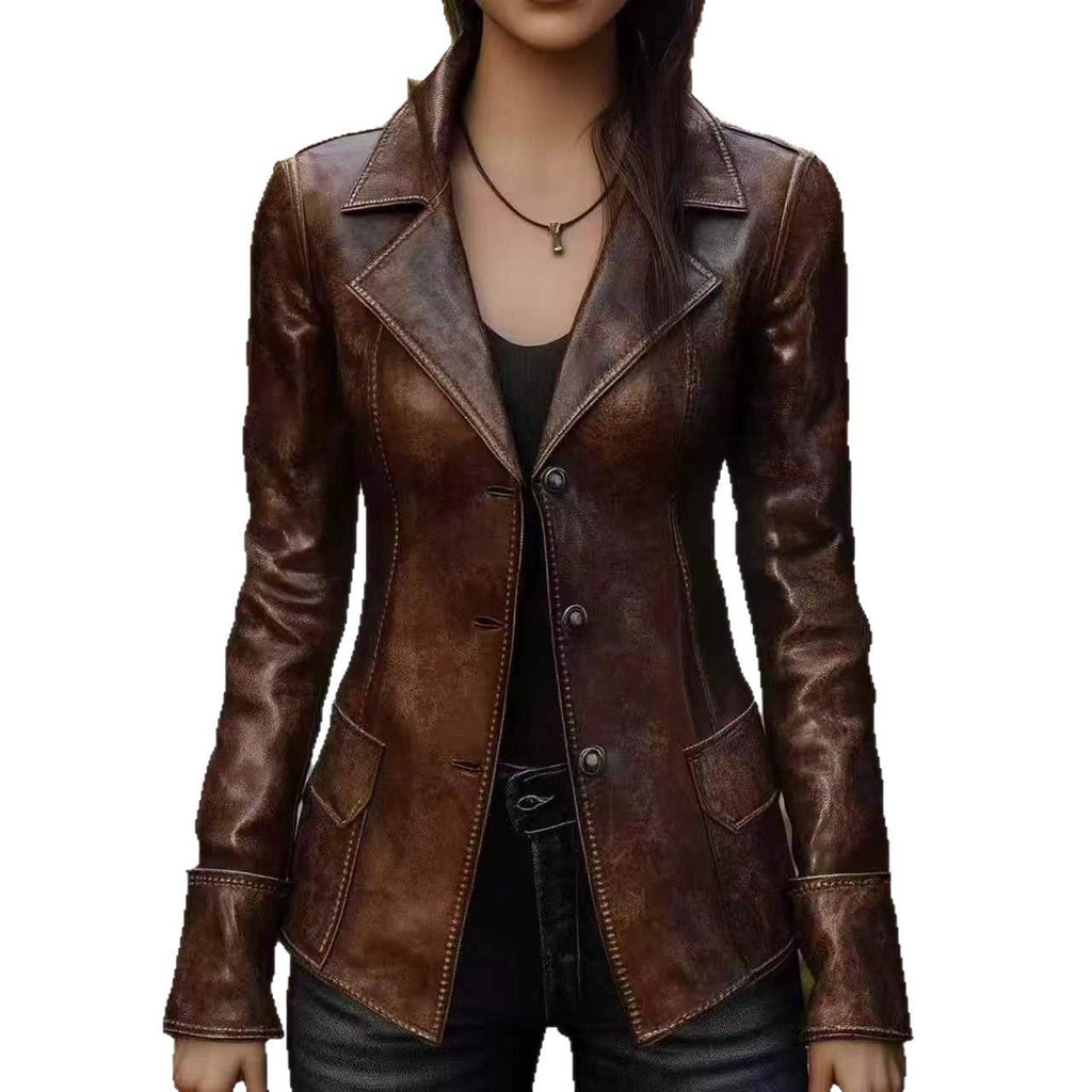 Chic Retro Cool Biker Leather Jacket Top - IVOIRART.COM