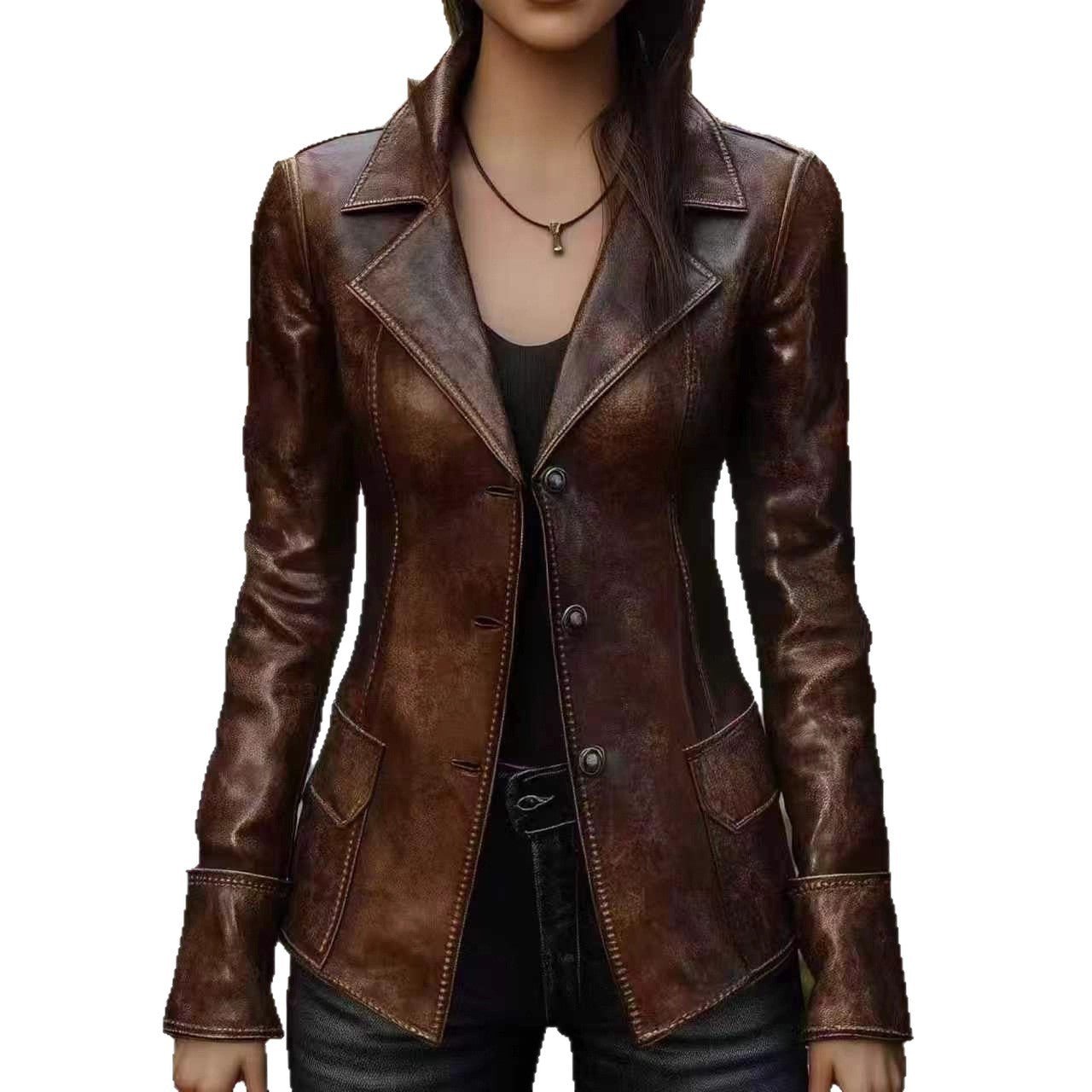 Chic Retro Cool Biker Leather Jacket Top - IVOIRART.COM