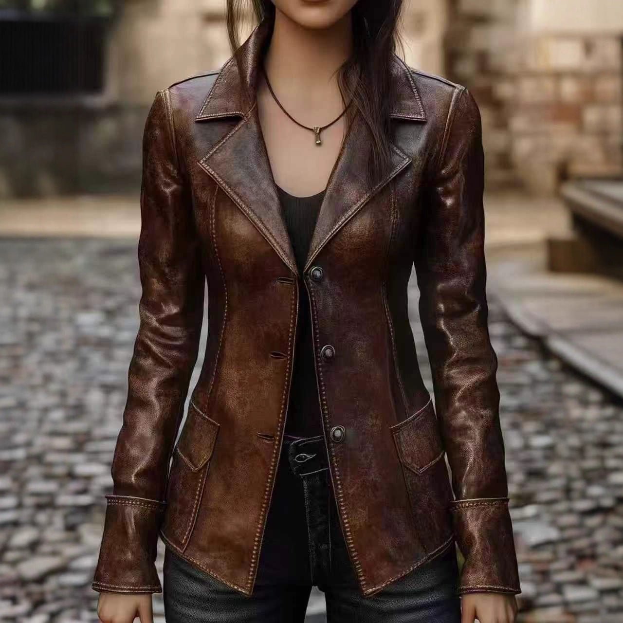 Chic Retro Cool Biker Leather Jacket Top - IVOIRART.COM