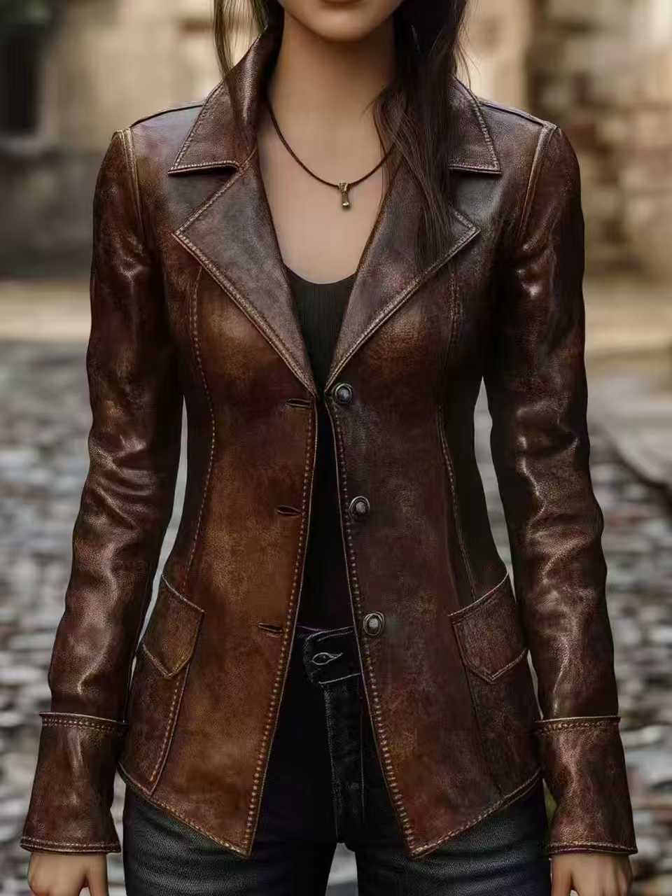 Chic Retro Cool Biker Leather Jacket Top - IVOIRART.COM