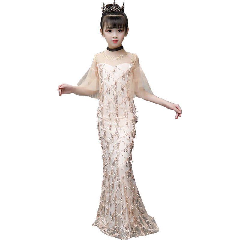 Children's Evening Model Catwalk Princess Dress Trailing Girl Little Host Fishtail Little Girl High-end Costumes - IVOIRART.COM