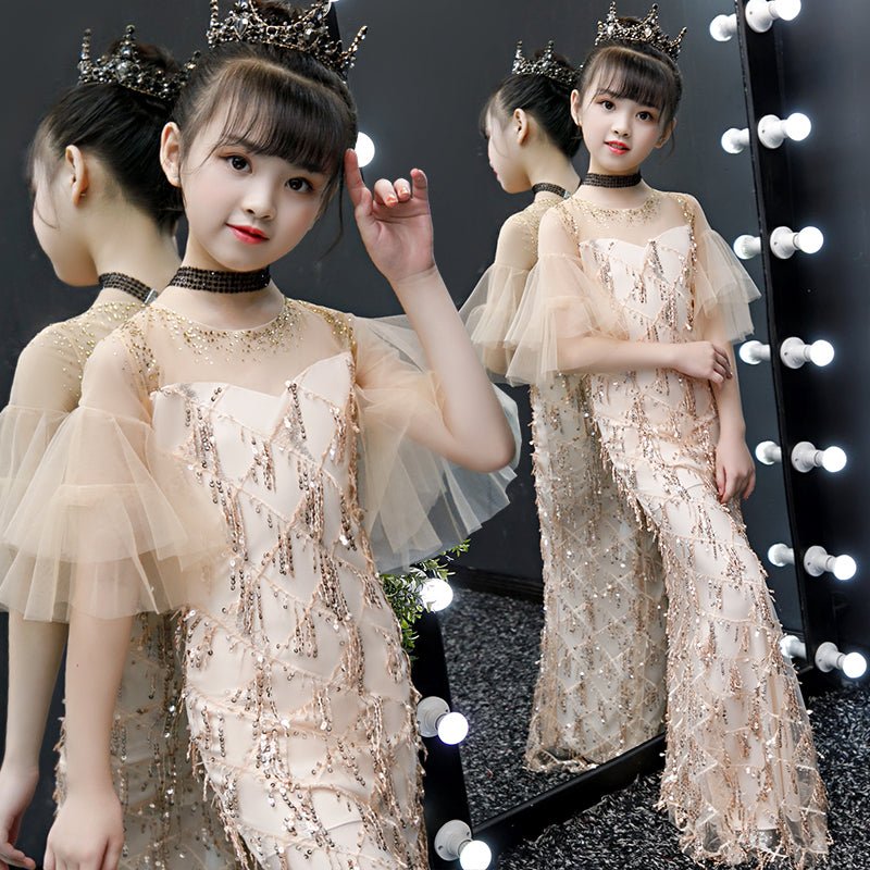 Children's Evening Model Catwalk Princess Dress Trailing Girl Little Host Fishtail Little Girl High-end Costumes - IVOIRART.COM