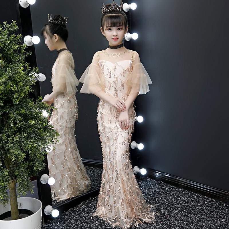 Children's Evening Model Catwalk Princess Dress Trailing Girl Little Host Fishtail Little Girl High-end Costumes - IVOIRART.COM