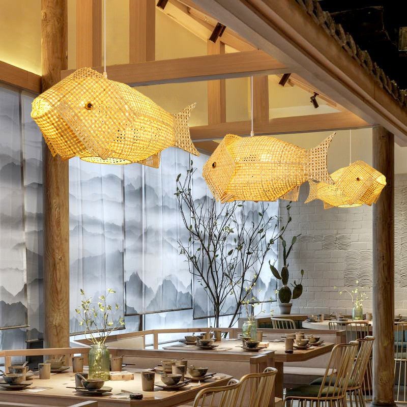 Chinese Style Handmade Bamboo Fish-shaped Chandelier for Home Restaurant DecorCo - IVOIRART.COM