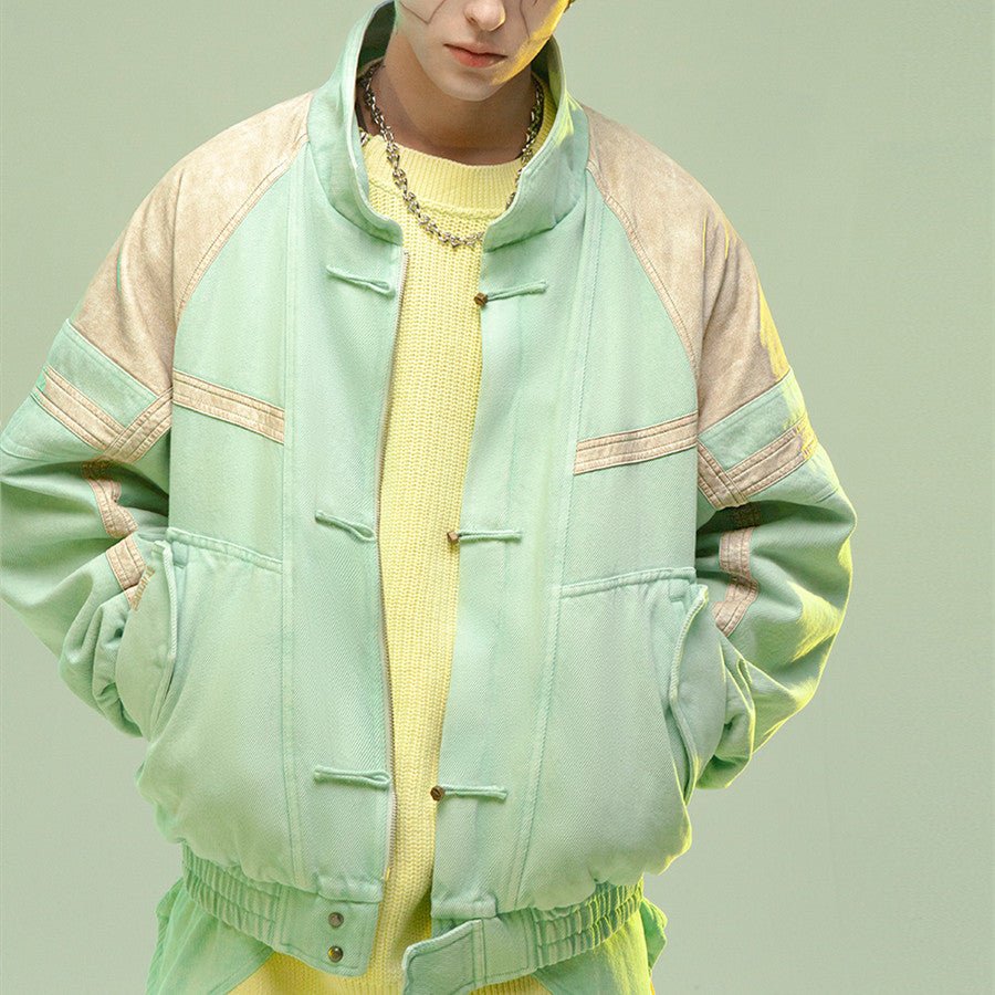 Chinese Style Leather Patchwork Washed Thickened Short Jacket - IVOIRART.COM
