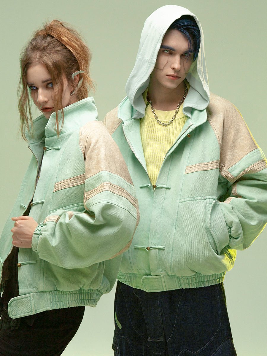 Chinese Style Leather Patchwork Washed Thickened Short Jacket - IVOIRART.COM
