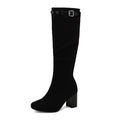 Chunky-heeled Over-the-knee Boots With Color-block Leather Belt Buckle - IVOIRART.COM