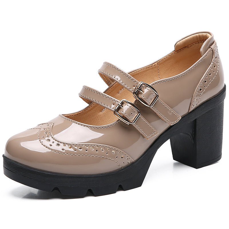 Chunky-heeled Patent Leather Wedge Sandals With A Strap-and-buckle Closure - IVOIRART.COM