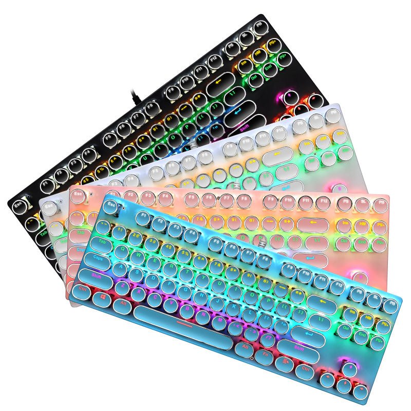 Clavier de Jeu Mécanique Filaire 87 Touches Électrolyse Punk Axe Bleu Lumineux - IVOIRART.COM