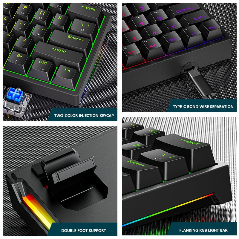 Clavier mécanique en plastique pour jeux, 61 touches, interrupteurs bleus, noir - IVOIRART.COM