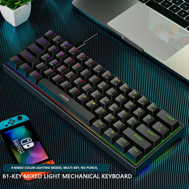Clavier mécanique en plastique pour jeux, 61 touches, interrupteurs bleus, noir - IVOIRART.COM