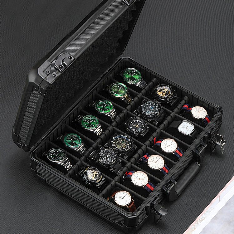 Coffret Montre en Alliage d'Aluminium avec 18 Compartiments - Boîte de Rangement Élégante - IVOIRART.COM