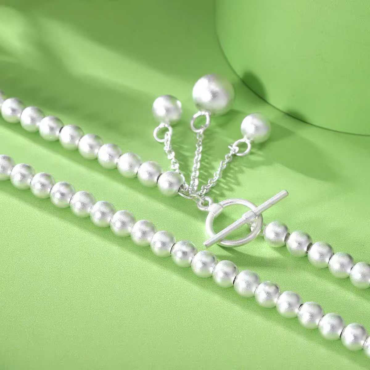 Collier à pampilles avec fermoir OT perlé en argent sterling 925, style minimaliste, pour un port quotidien décontracté et cadeau femme - IVOIRART.COM