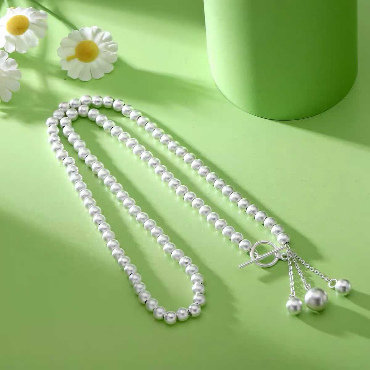 Collier à pampilles avec fermoir OT perlé en argent sterling 925, style minimaliste, pour un port quotidien décontracté et cadeau femme - IVOIRART.COM
