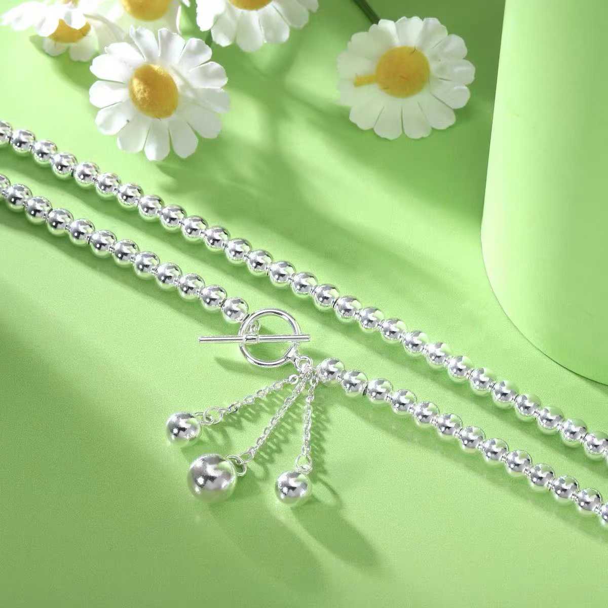 Collier à pampilles avec fermoir OT perlé en argent sterling 925, style minimaliste, pour un port quotidien décontracté et cadeau femme - IVOIRART.COM