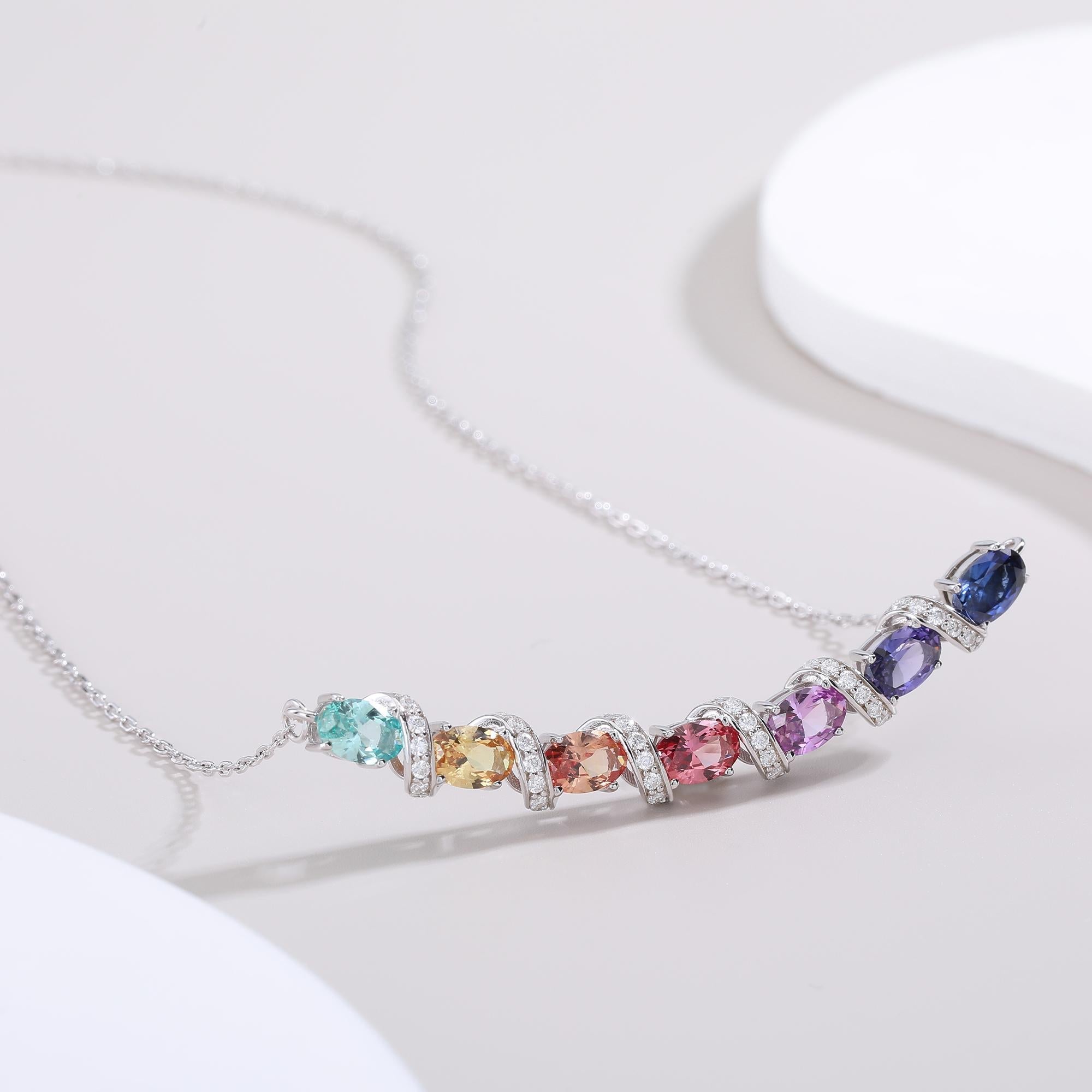Collier Arc-en-Ciel en Argent Sterling S925 avec Gemmes Synthétiques 45cm - IVOIRART.COM