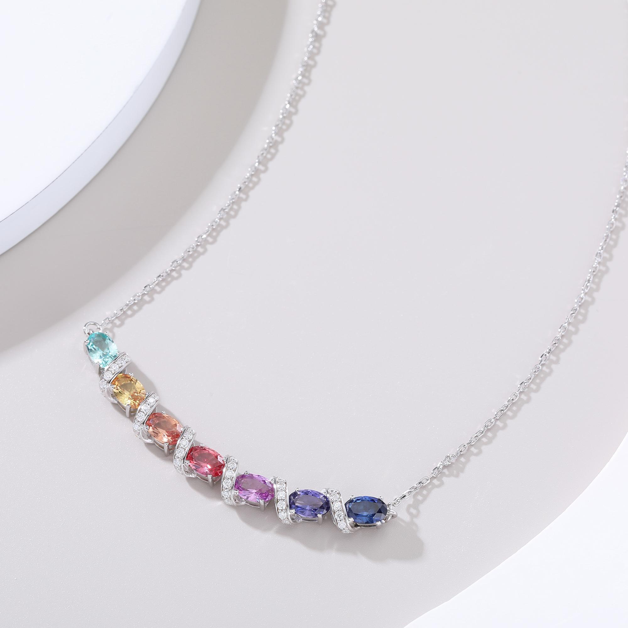 Collier Arc-en-Ciel en Argent Sterling S925 avec Gemmes Synthétiques 45cm - IVOIRART.COM