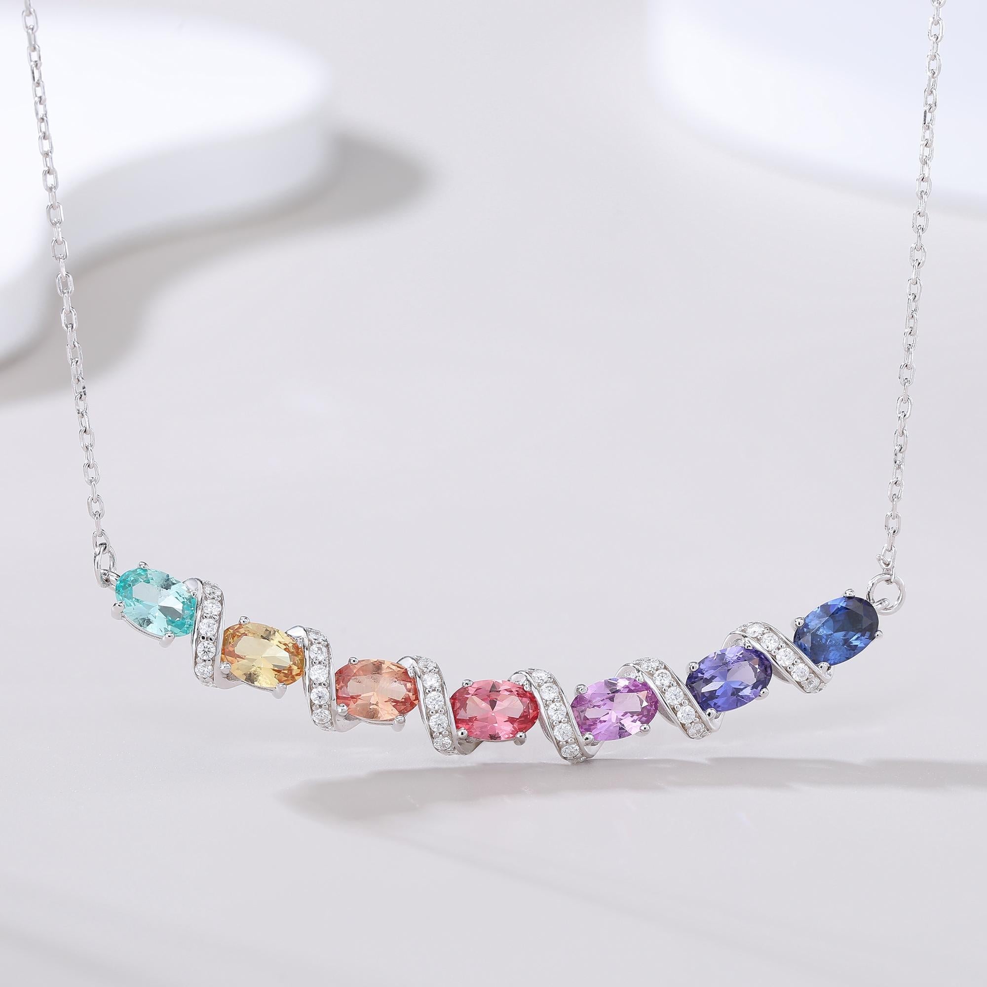 Collier Arc-en-Ciel en Argent Sterling S925 avec Gemmes Synthétiques 45cm - IVOIRART.COM