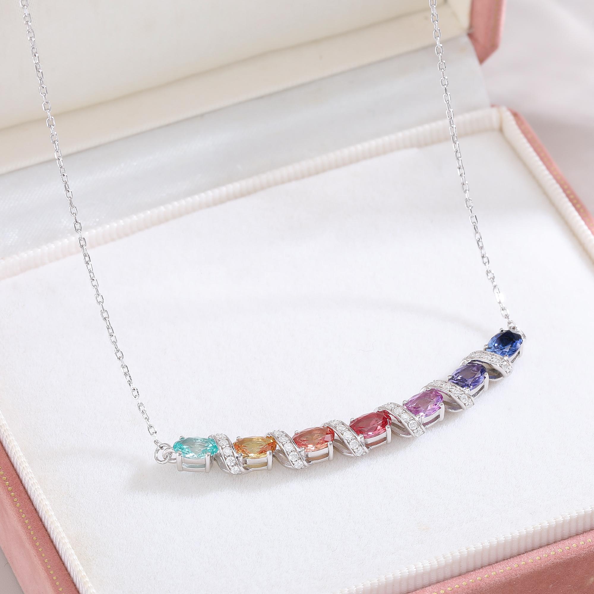 Collier Arc-en-Ciel en Argent Sterling S925 avec Gemmes Synthétiques 45cm - IVOIRART.COM
