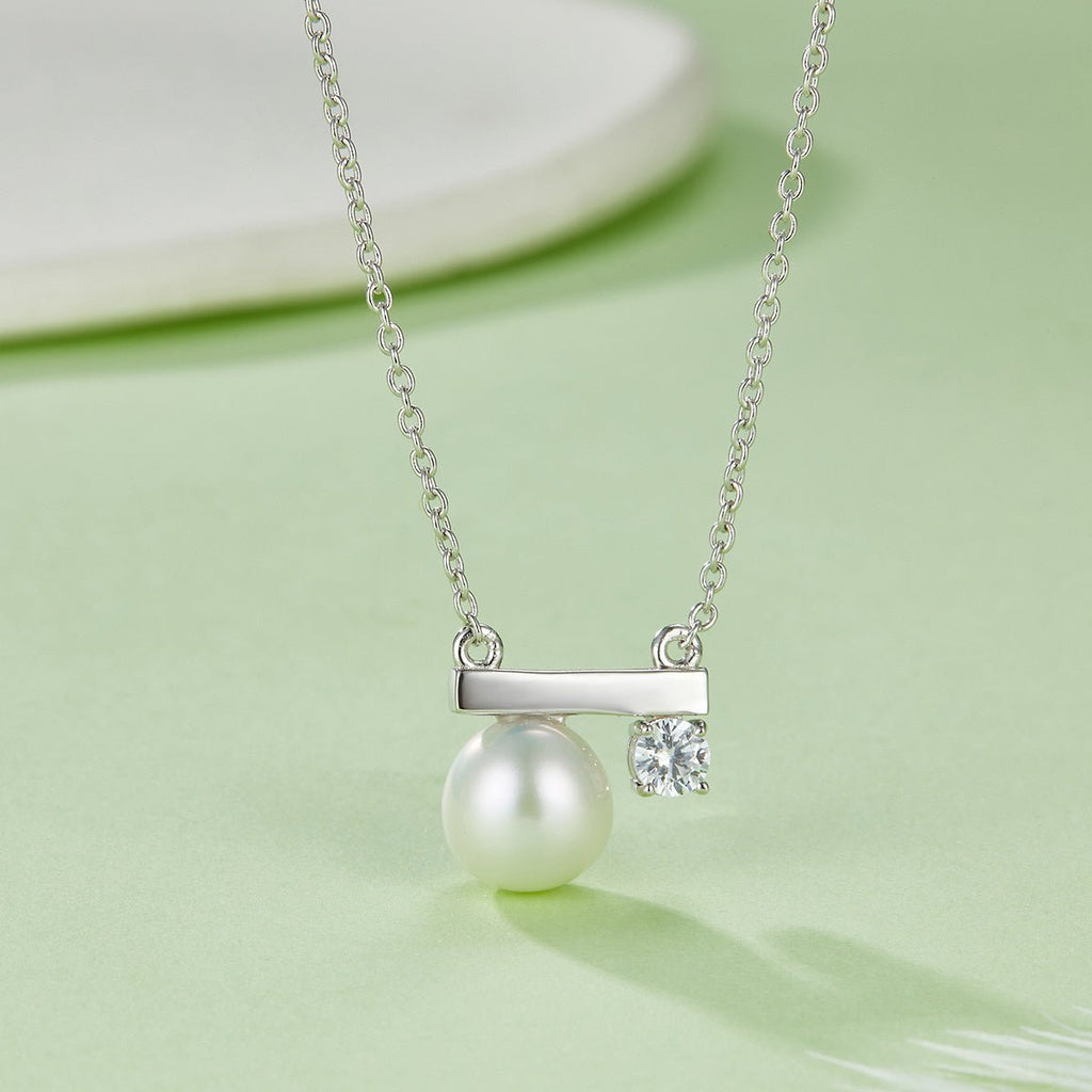 Collier asymétrique en argent sterling 925, perle d'eau douce naturelle, plaqué platine, 2g, coffret cadeau - IVOIRART.COM