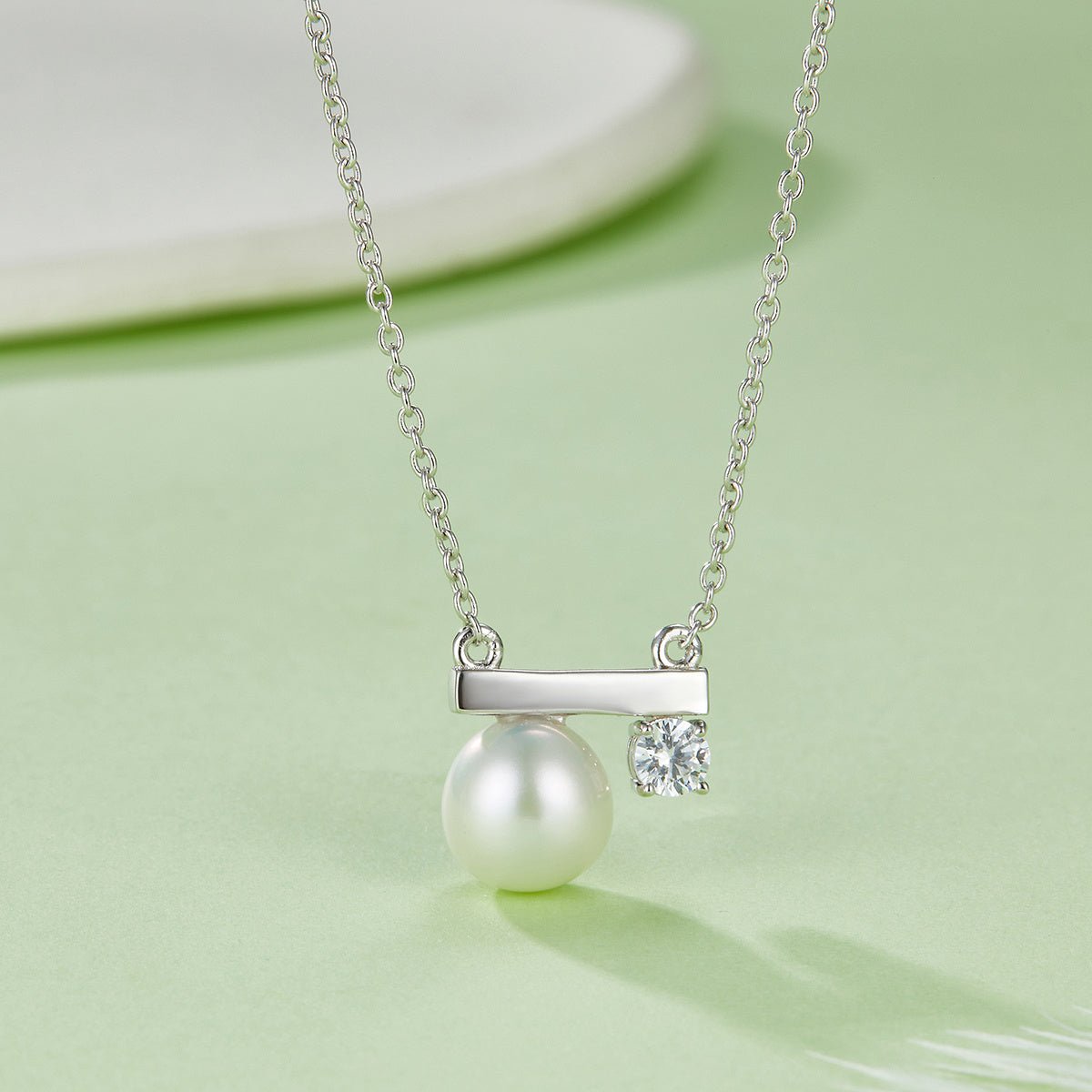Collier asymétrique en argent sterling 925, perle d'eau douce naturelle, plaqué platine, 2g, coffret cadeau - IVOIRART.COM