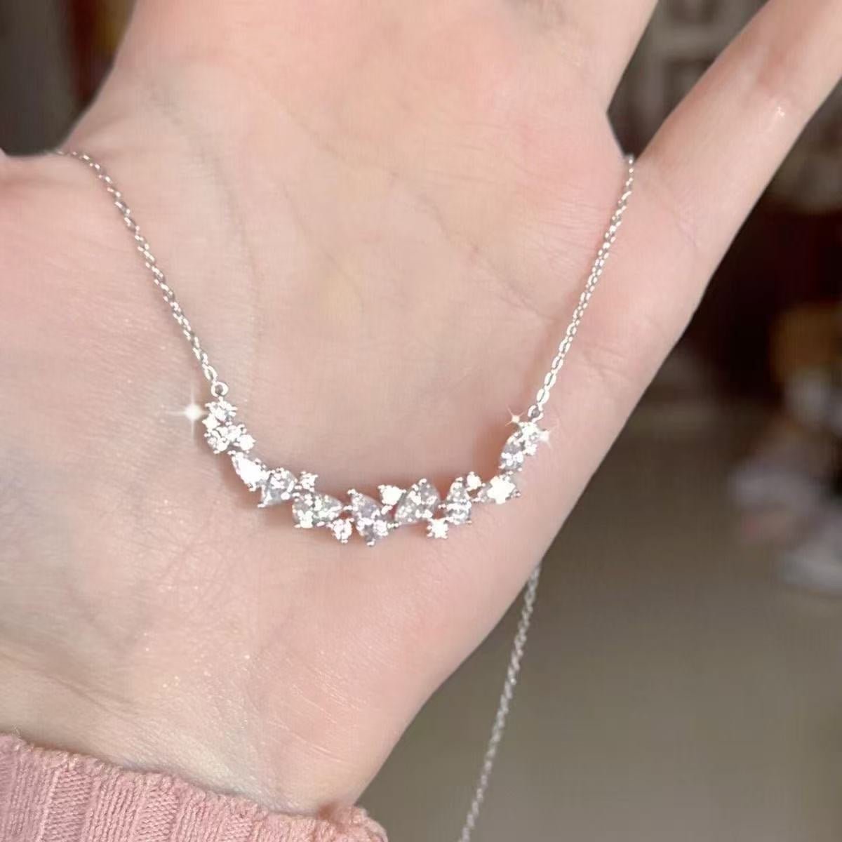 Collier barre sourire en argent sterling 999 CZ, style délicat et luxueux, cadeau idéal d'anniversaire - IVOIRART.COM