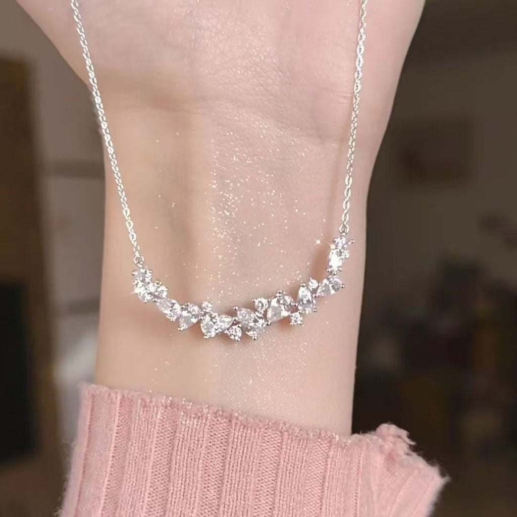 Collier barre sourire en argent sterling 999 CZ, style délicat et luxueux, cadeau idéal d'anniversaire - IVOIRART.COM
