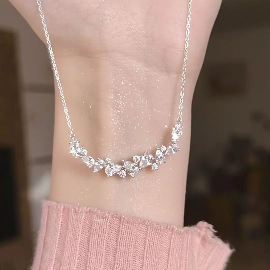 Collier barre sourire en argent sterling 999 CZ, style délicat et luxueux, cadeau idéal d'anniversaire - IVOIRART.COM
