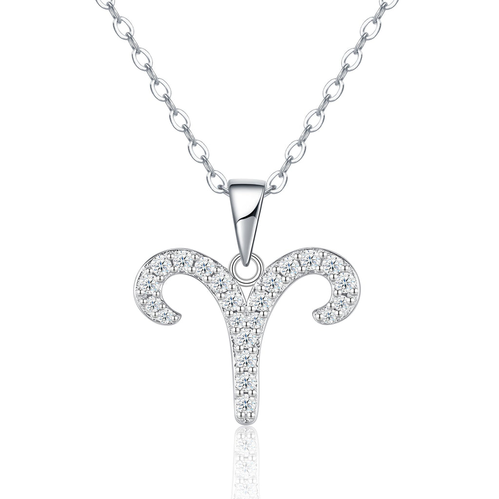 Collier Bélier en Argent 925 avec Moissanite D Couleur VVS1, Plaqué Platine, Bijou Astrologique avec Certificat GRA, Coffret Cadeau Parfait Femme - IVOIRART.COM